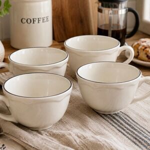 Homer Laughlin VTG 70s Diner Mugs Coffee Cups Scalloped Carolyn Trim White